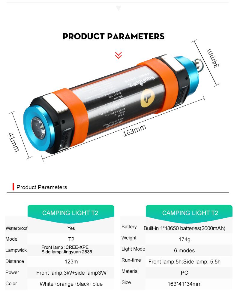 Camping LED Light T2 Taschenlampe Taschenlampe Taschenlampe Zelte Licht Lampe