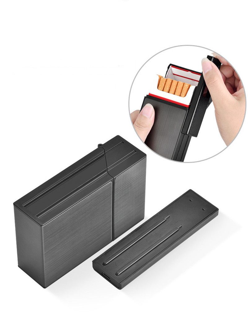 CC035A Brand New Detachable Metal Cigarette Case mit USB Rechargeable Eletronic Lighter