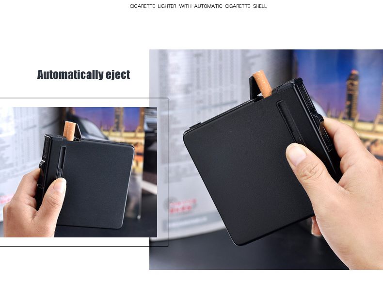 Automatische Ausstoßung Metall Zigarettenkoffer Zigarre Box Windproof Inflatable Gas Lighter