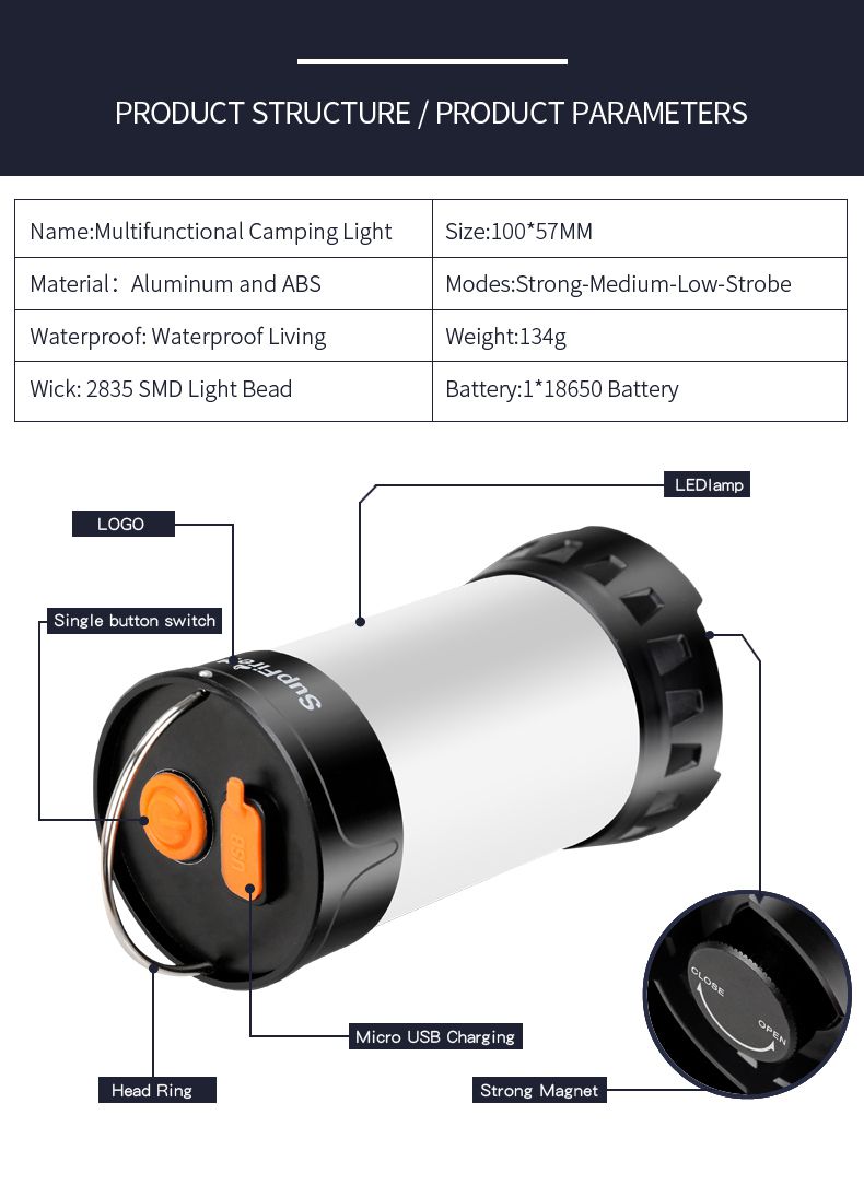 Camping Light Flashlight T1 Camp Lamp LED Fackel