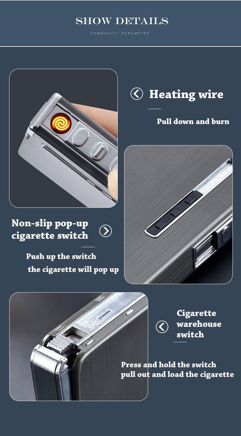 Automatische Ausstoßung Metall -Zigarettenkoffer mit USB -Rechargeable Electric Lighters
