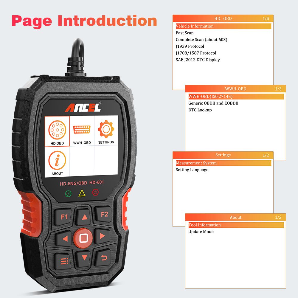 ANCEL HD601 OBD2 Heavy Duty Truck Scanner