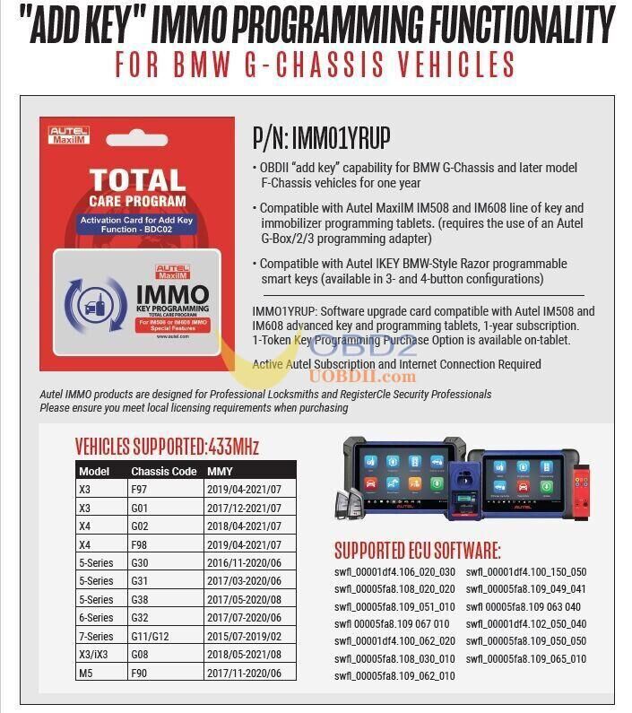 Autel Add Key IMMO Programmierfunktionen für BMW G-Chassis Fahrzeuge
