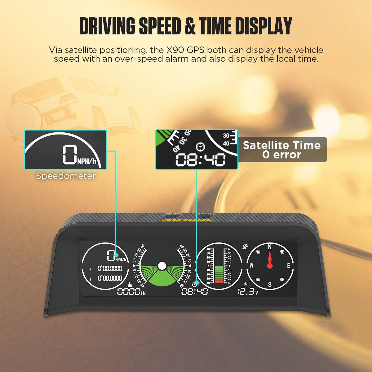 AUTOOL X90 GPS/OBD2 Geschwindigkeit PMH KMH Neigungsmesser