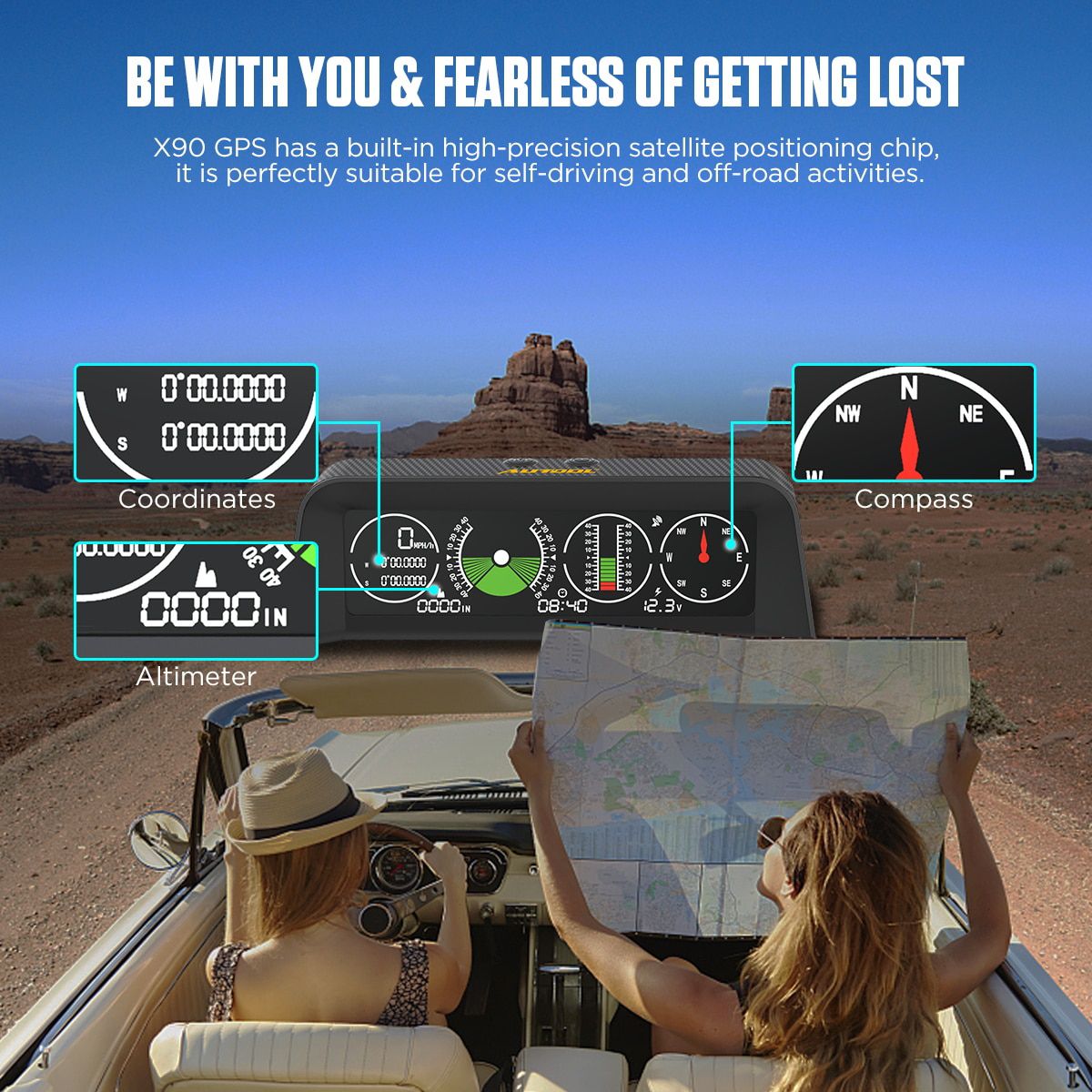 AUTOOL X90 GPS/OBD2 Geschwindigkeit PMH KMH Neigungsmesser