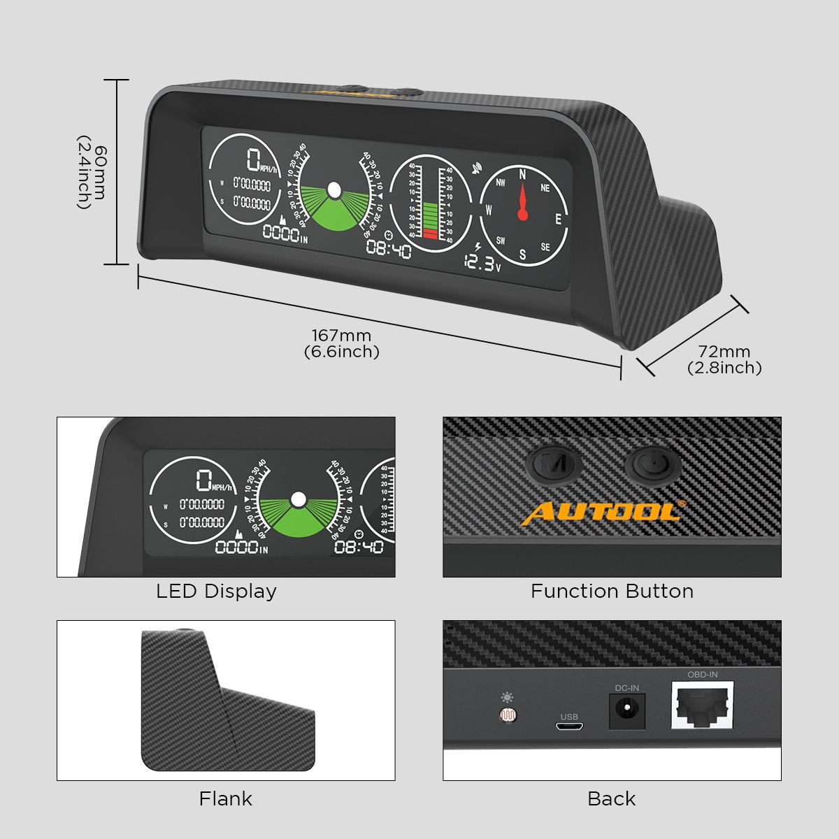 AUTOOL X90 GPS/OBD2 Geschwindigkeit PMH KMH Neigungsmesser