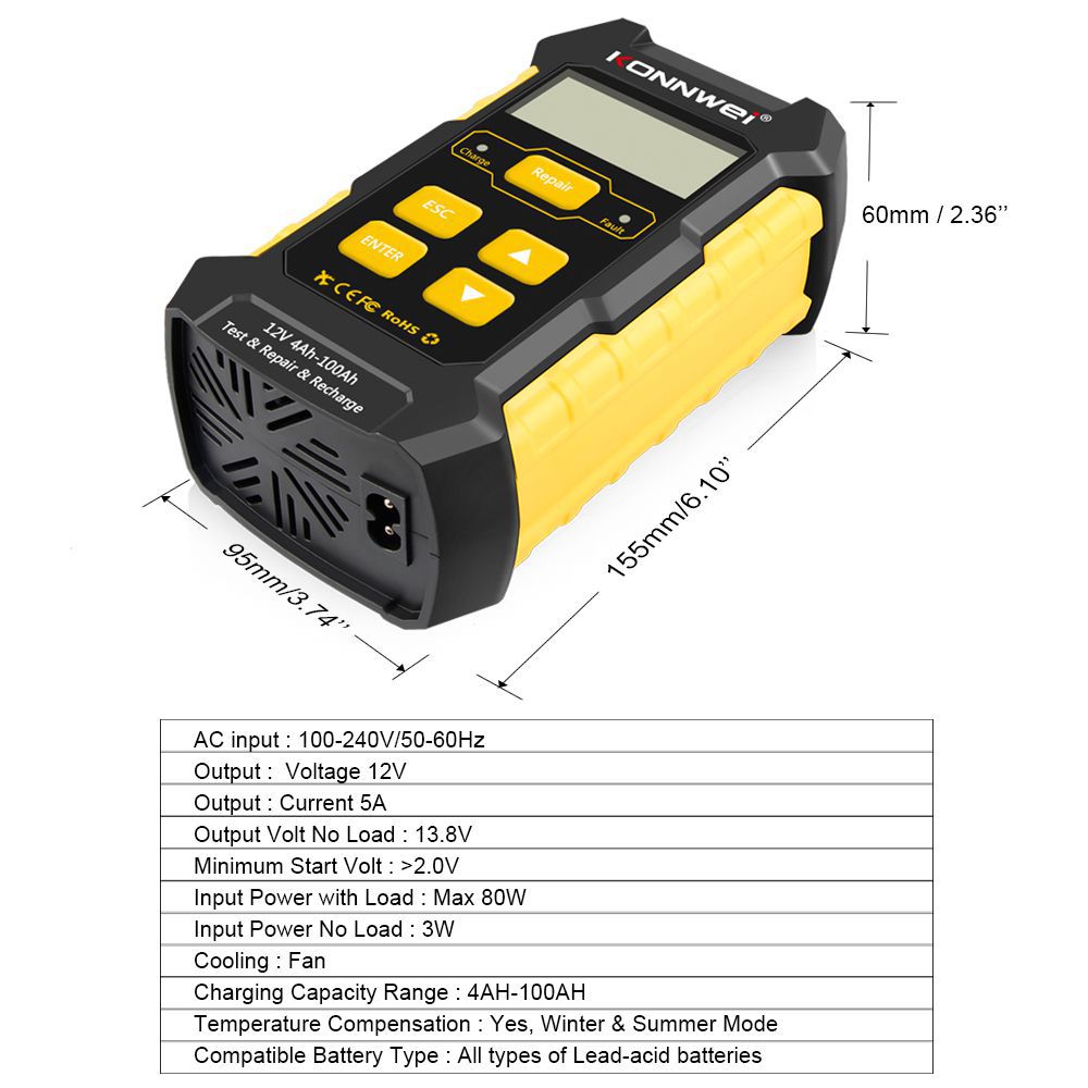 KONNWEI KW510 Full Automatic 12V Car Battery Tester