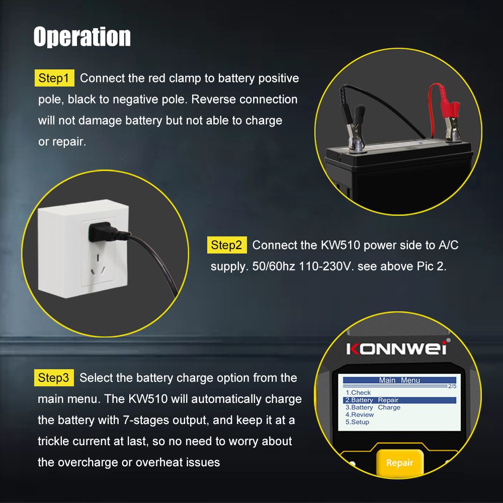 KONNWEI KW510 Full Automatic 12V Car Battery Tester