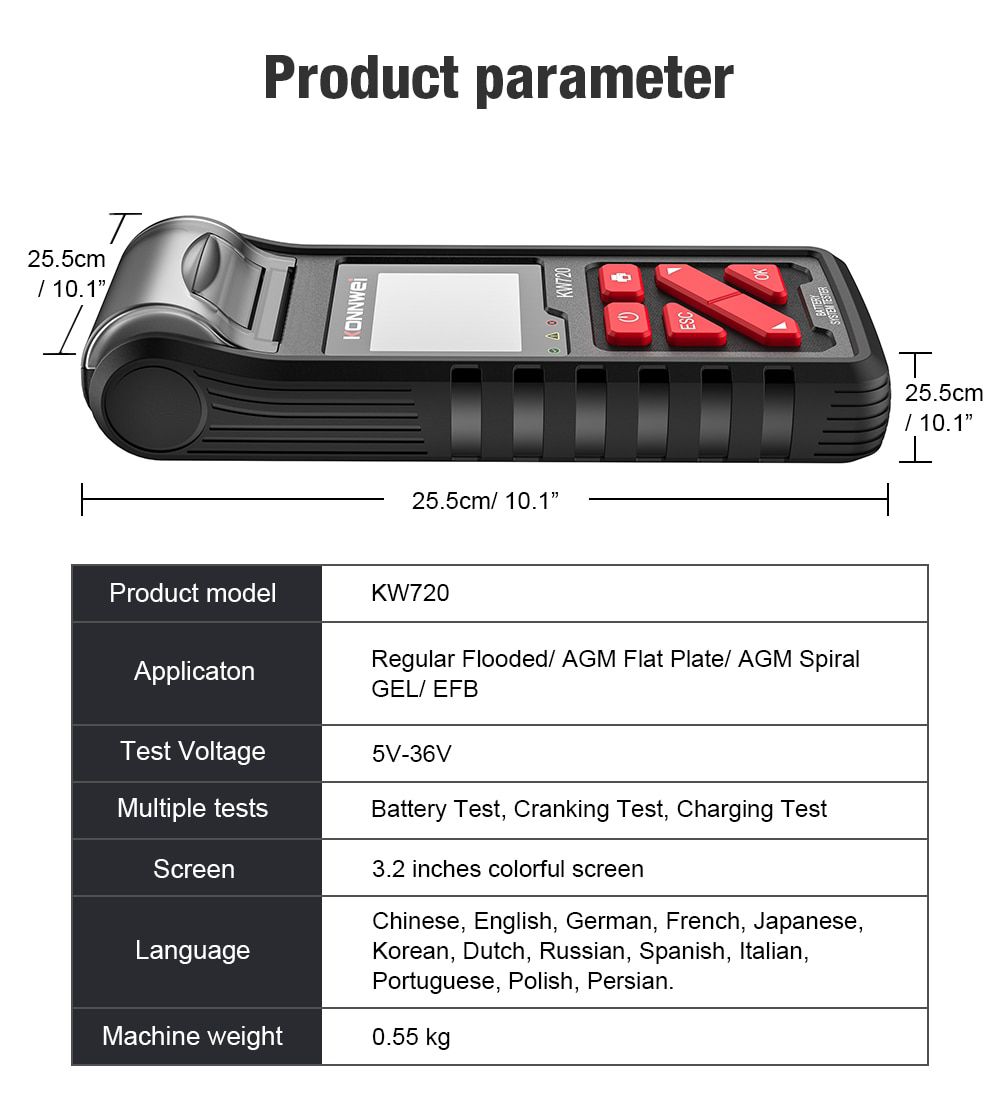 KONNWEI KW720 6V/12V/24V Motorrad Auto LKW Batterie Te