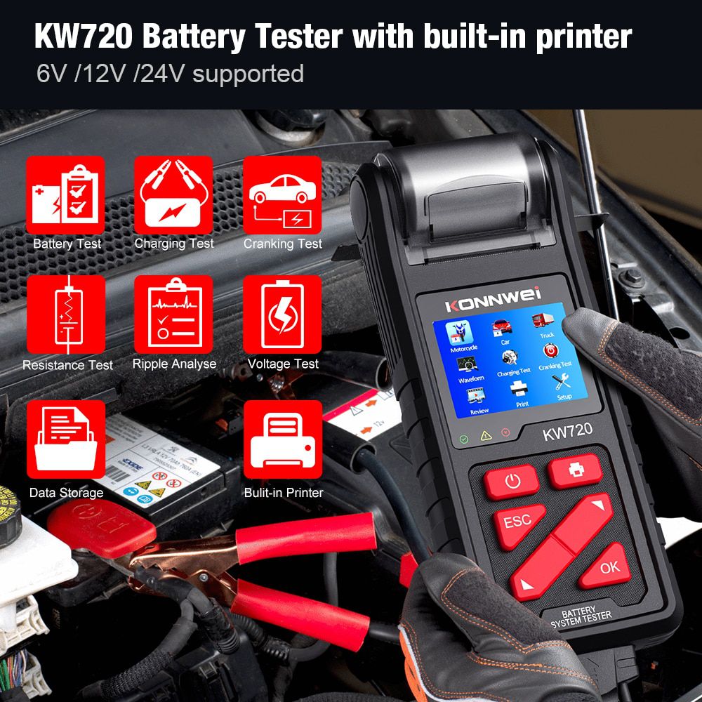 KONNWEI KW720 6V/12V/24V Motorrad Auto LKW Batterie Te