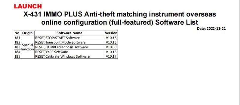 LAUNCH IMMO Software Liste