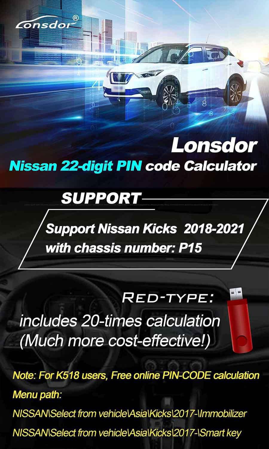 Lonsdor Nissan 22-stelliger PIN-Code-Rechner mit 20-Times-Berechnung