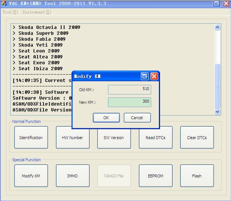 Anzeige der VAG KM+IMMO Werkzeugsoftware 5