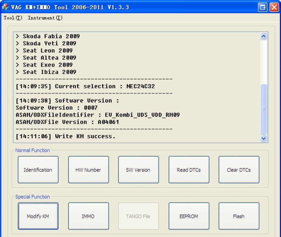 Anzeige der VAG KM+IMMO Werkzeugsoftware 6