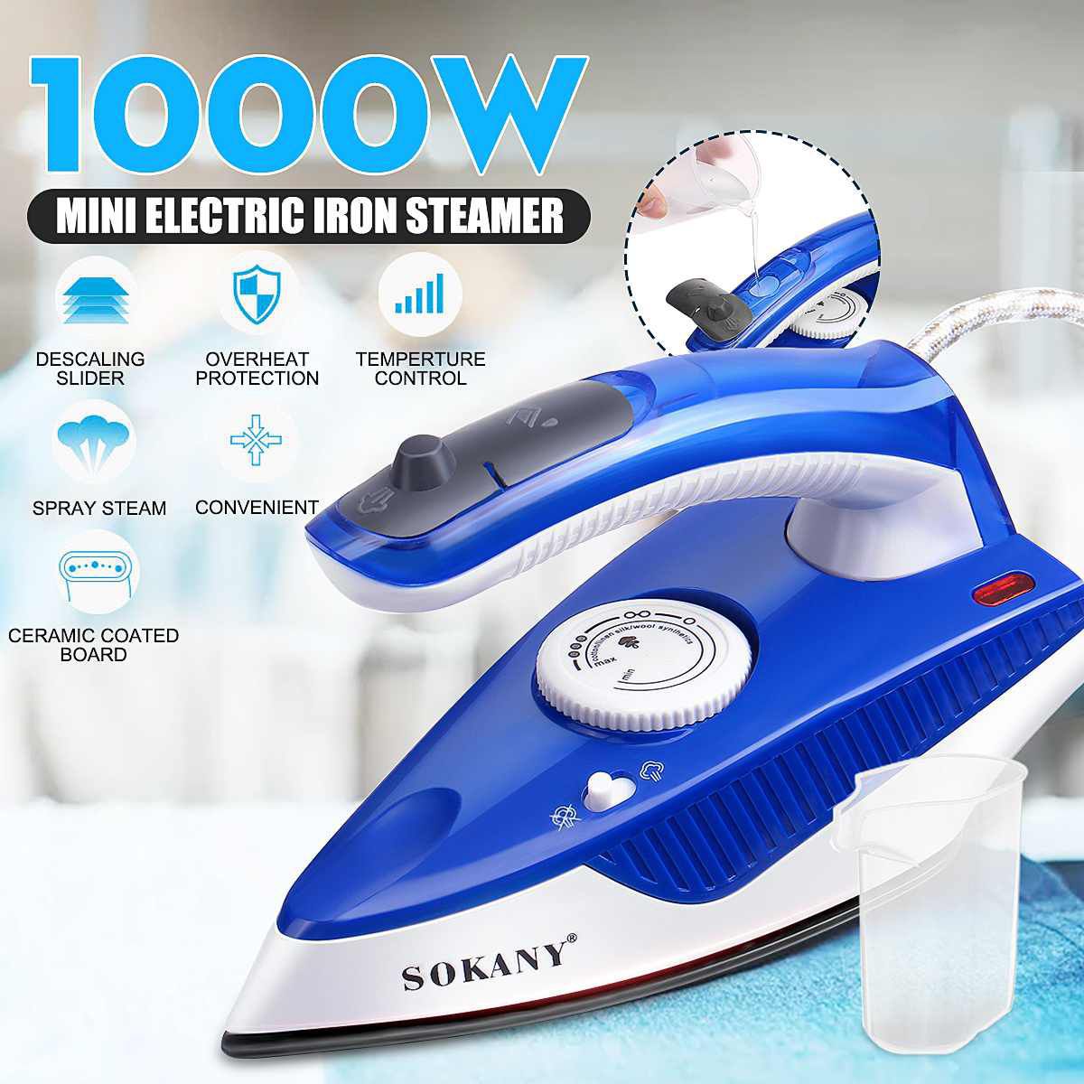 1000W Mini Spray Steam Eisen Keramik Beschichtung Solplate Folding Handle Elektrische Bügeleisen Temperaturregelung Kleidung Bügelservice Steamer