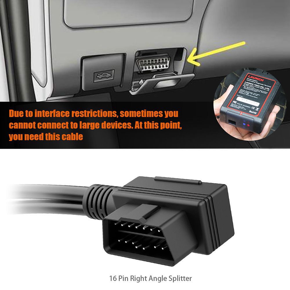 1ft 30cm OBD2 16 Pin Right Angle Splitter Y Cable Mann to 2 Weibliche Y Splitter Verlängerungskabel