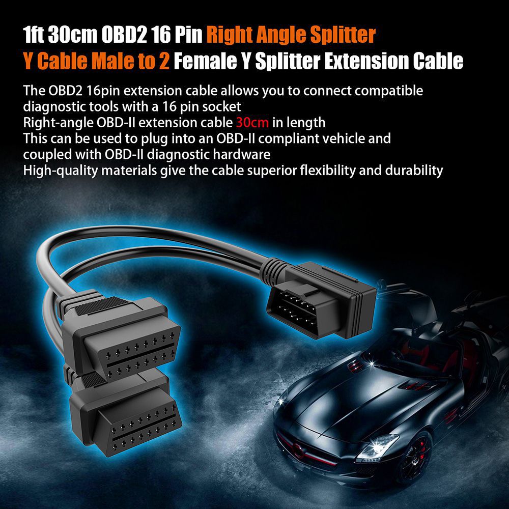 1ft 30cm OBD2 16 Pin Right Angle Splitter Y Cable Mann to 2 Weibliche Y Splitter Verlängerungskabel