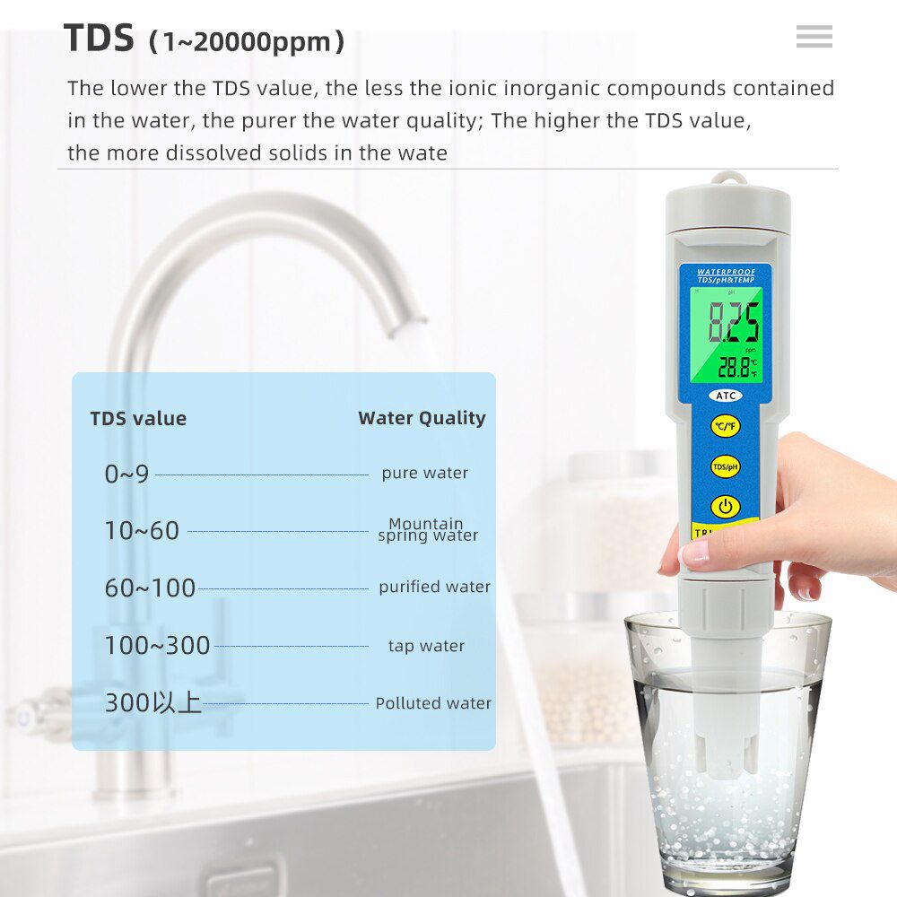 3 in 1 PH/TDS/Temperatur Meter LCD Anzeige 0.01 ATC Wasser Qualität Acidometer für Trinkwasser Aquarien PH Tester