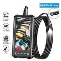 5mm Dual Lens Endoscope Mini Camera 5.18"IPS 1080P IP67 Waterproof Snake Inspection Endoskop Kamera 32GB Sewer Plumbing