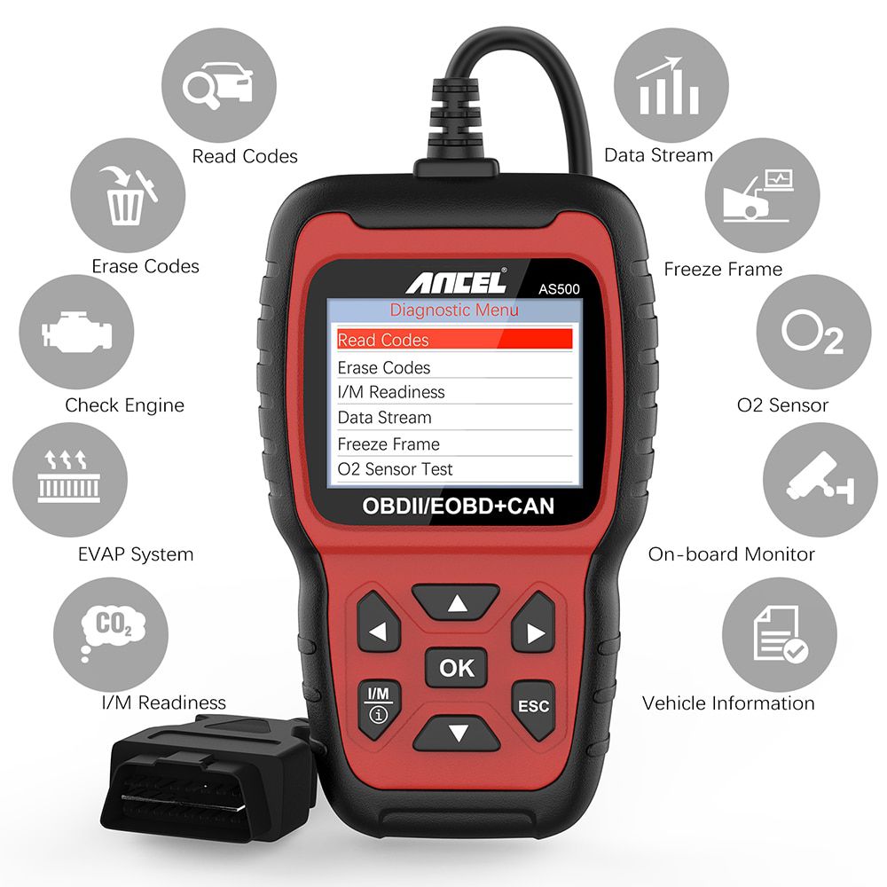 ANCEL AS500 OBD2 Automotive Scanner Professional Code Reader Auto Diagnose Tool Check Engine Mehrsprachige Multibrand Diagnose