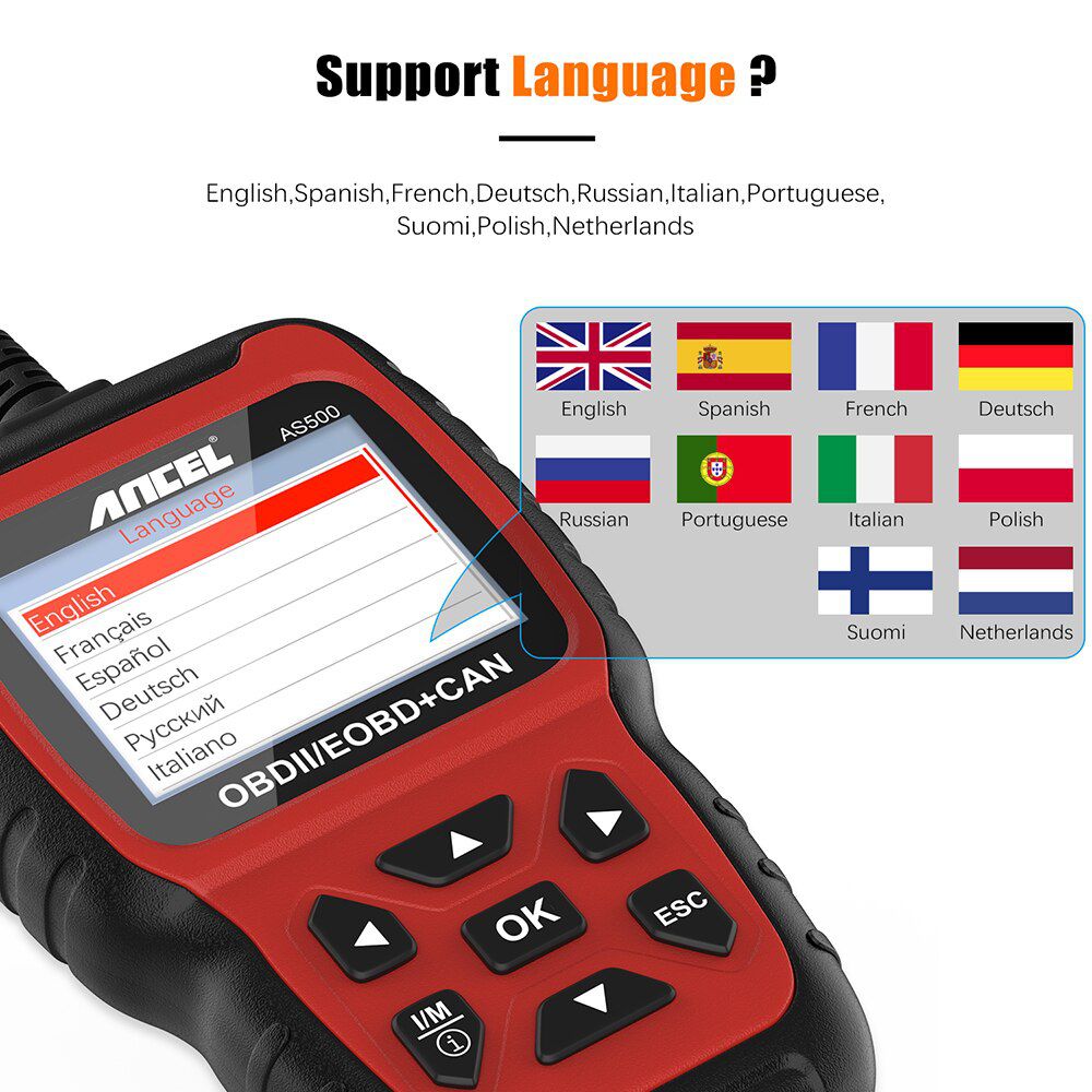 ANCEL AS500 OBD2 Automotive Scanner Professional Code Reader Auto Diagnose Tool Check Engine Mehrsprachige Multibrand Diagnose