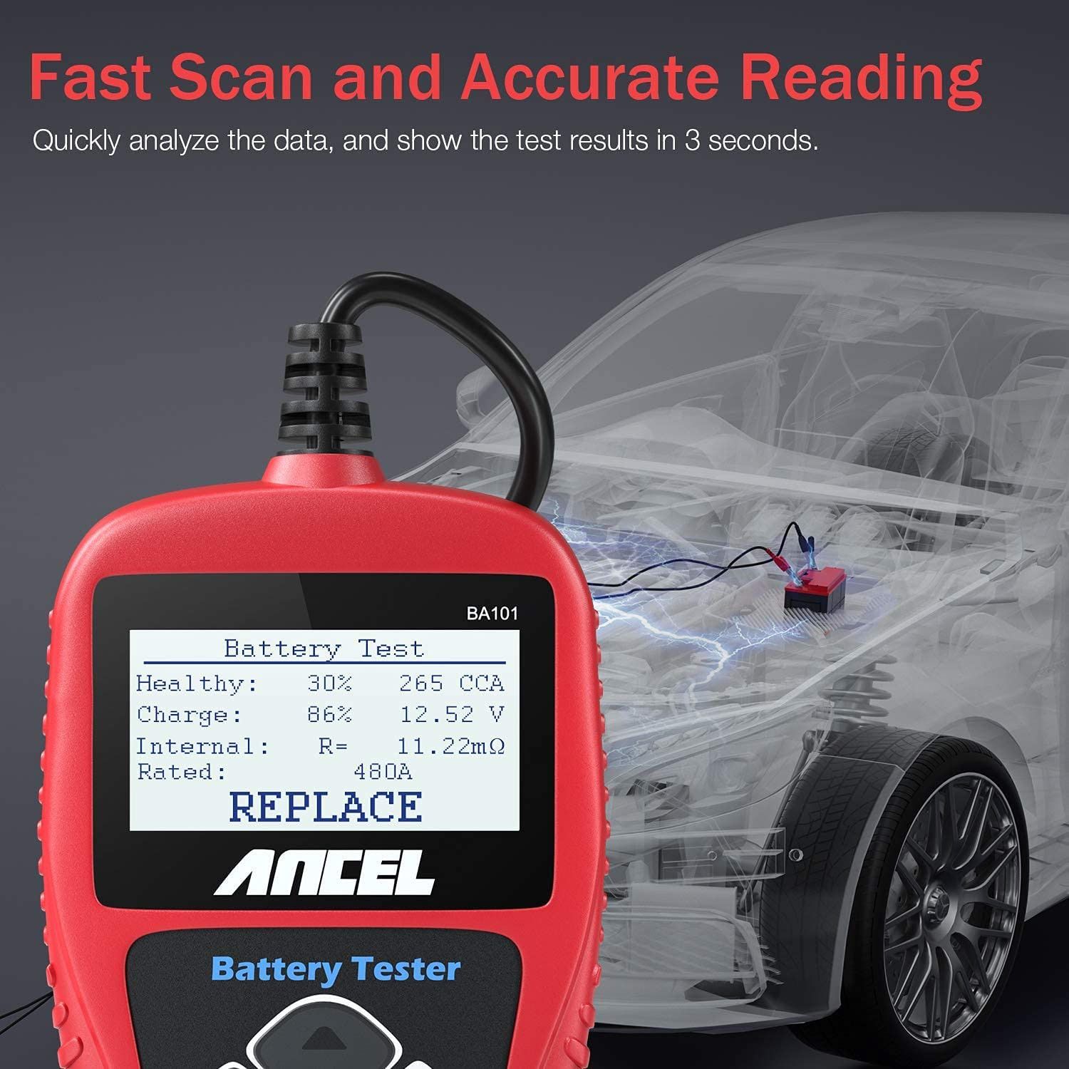 ANCEL BA101 Auto Batterie Tester 12V 100 bis 2000CCA 12 Volt Batterie Werkzeuge Auto Motorrad Schnell Kurbelladen System Test