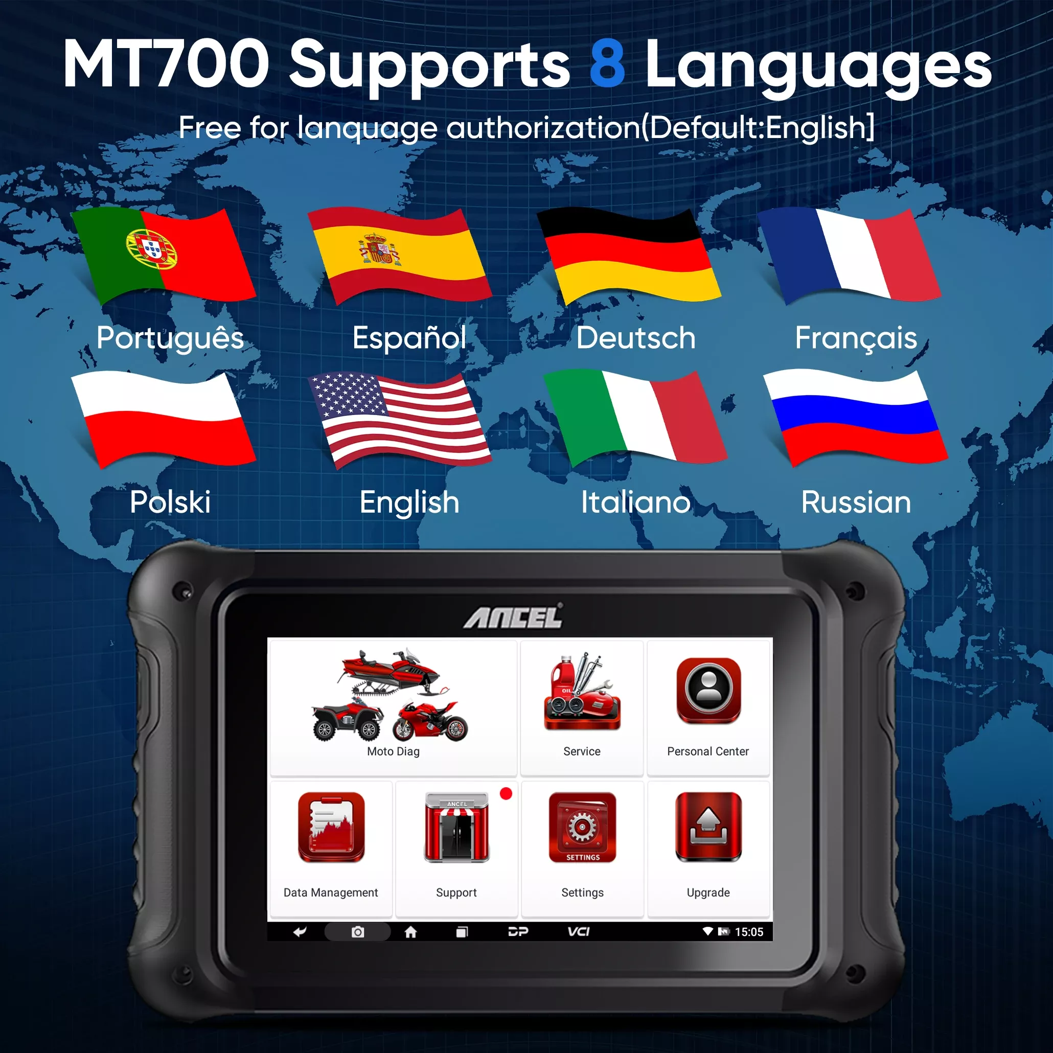 ANCEL MT700 OBD2 Motorrad Scanner Vollsystem Diagnose Werkzeug Öl Rest ABS Blutung ECU Coding Aktiv Test für Motorrad