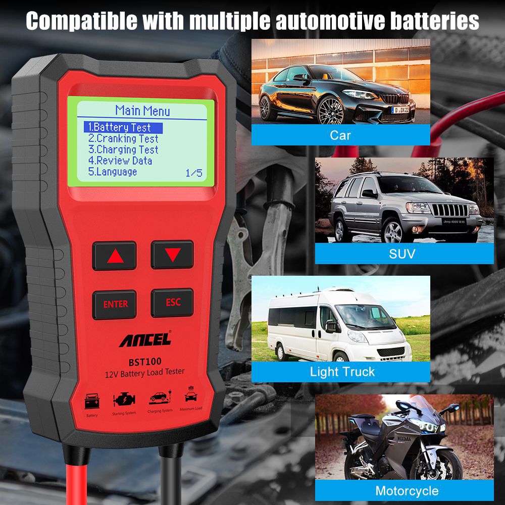 ANCEL BST100 Car Battery Charger Tester 12V 2000CCA Spannungsprüfung von PKW Charging Circuit Load Tester Tools PK KW600