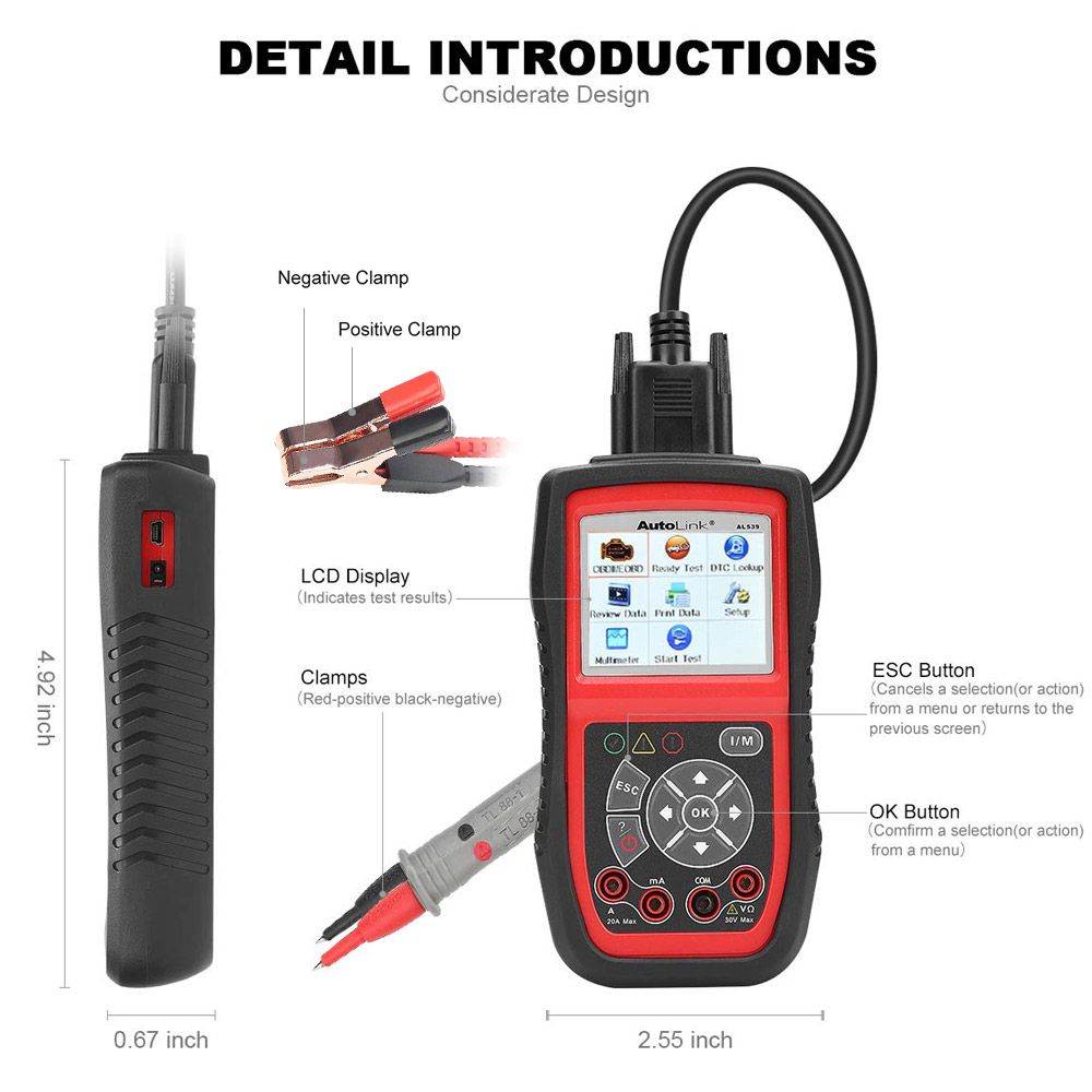 Autel AutoLink AL539B OBDII Code Reader und elektrisches Test Tool Update Online mit Multi Language