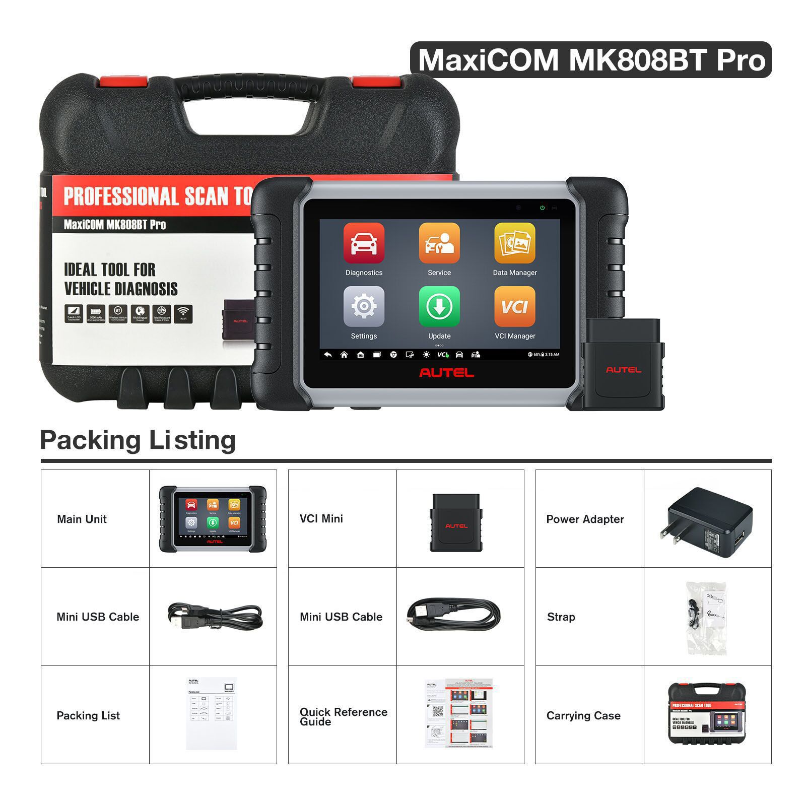 Autel MaxiCOM MK808BT PRO Auto Diagnose Scan Tool, Active Tests, Bidirektional Control Scanner, 28+ Services, FCA AutoAuth, Wireless Diagnose