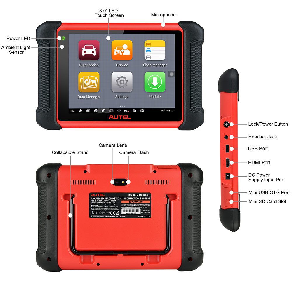 Autel MaxiCOM MK906BT OBD2 Diagnostic Scanner mit Bluetooth VCI Box Multi-Language Upgraded Version von Maxisys MS906BT