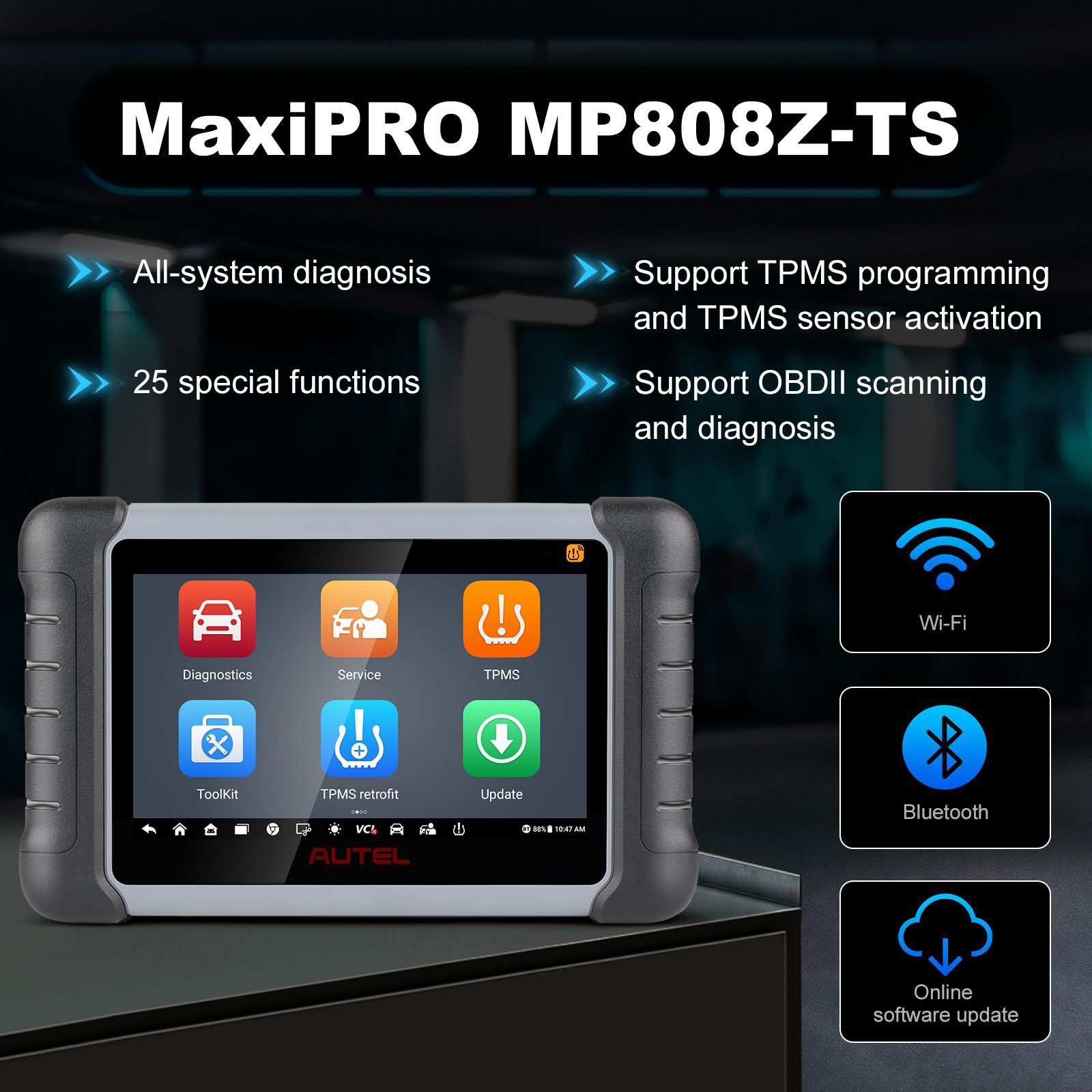 2023 Autel MaxiPRO MP808Z-TS Bi-Directional Control Scan Tool with ECU Coding, Full TPMS, 36+ Services, Upgraded of MP808TS/MP808BT