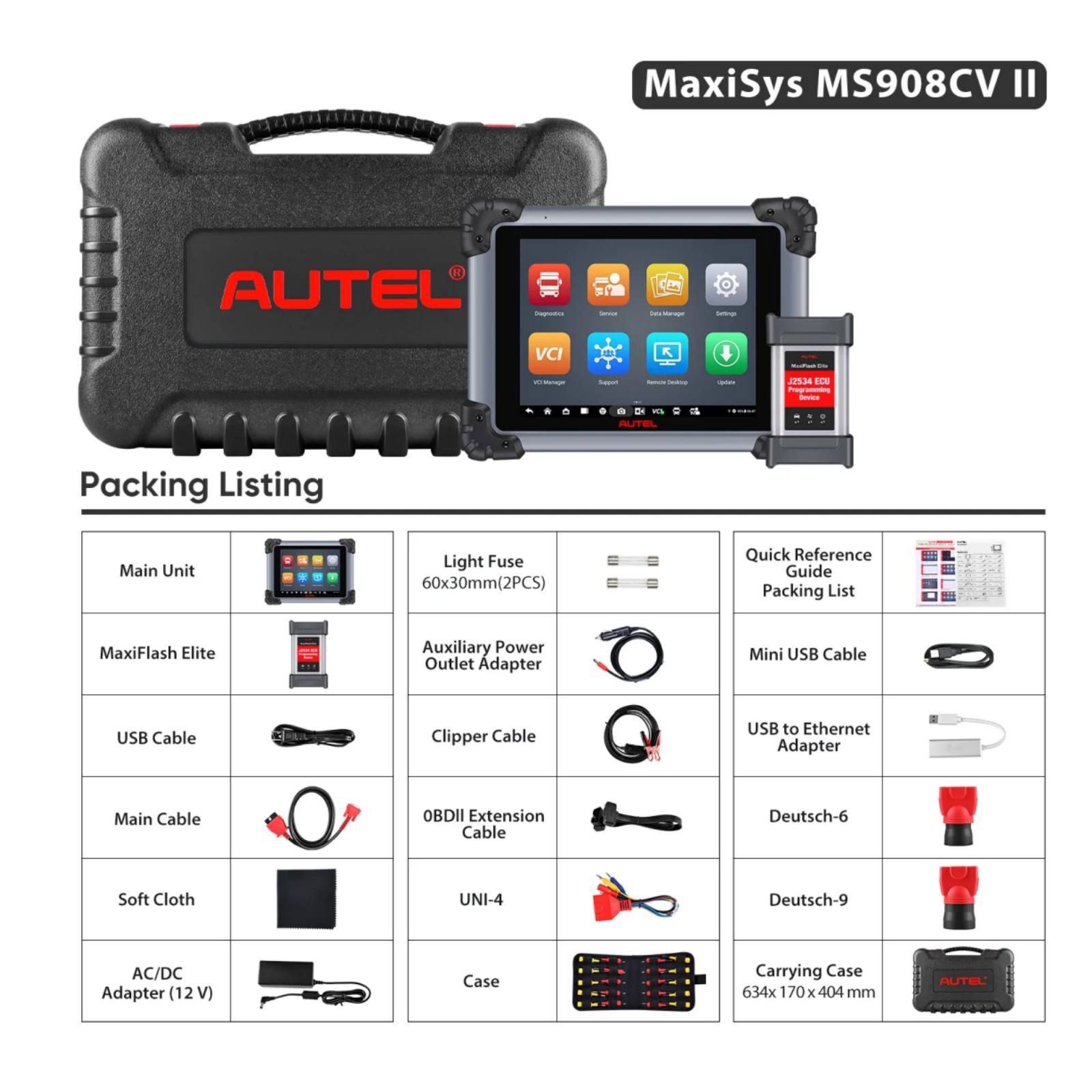 2024 Autel Maxisys MS908CV II Heavy Duty Truck Scanner with J2534 ECU Programming Support Smart AutoVin 2.0 and Pre Post Scan Upgraded Ver. Of MS908CV