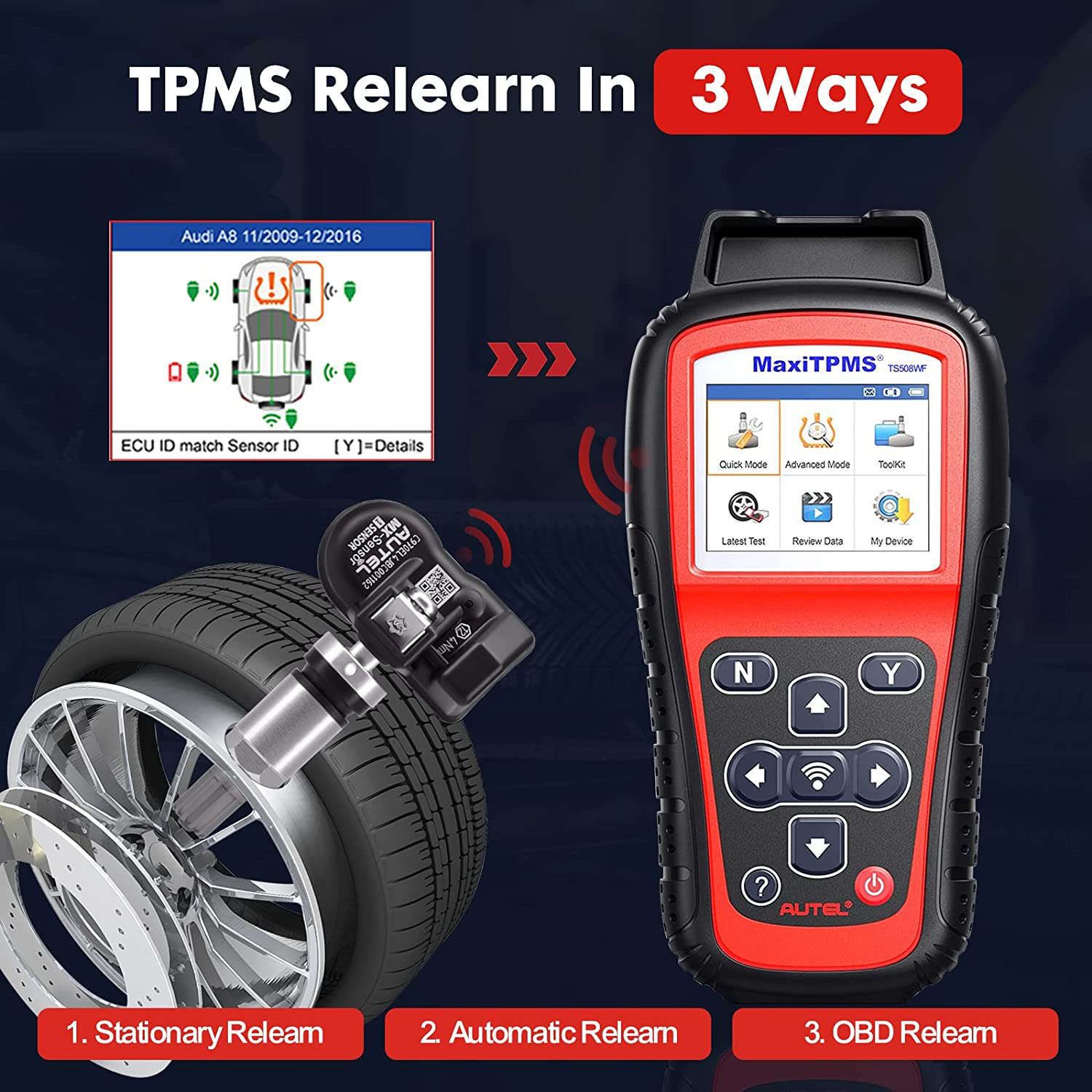 2023 Autel MaxiTPMS TS508WF TPMS Programming Tool MX-Sersors 315/433MHz, Relearn/Activate All Sensors, Read/Clear DTCs, TPMS Reset, Support Lifetime