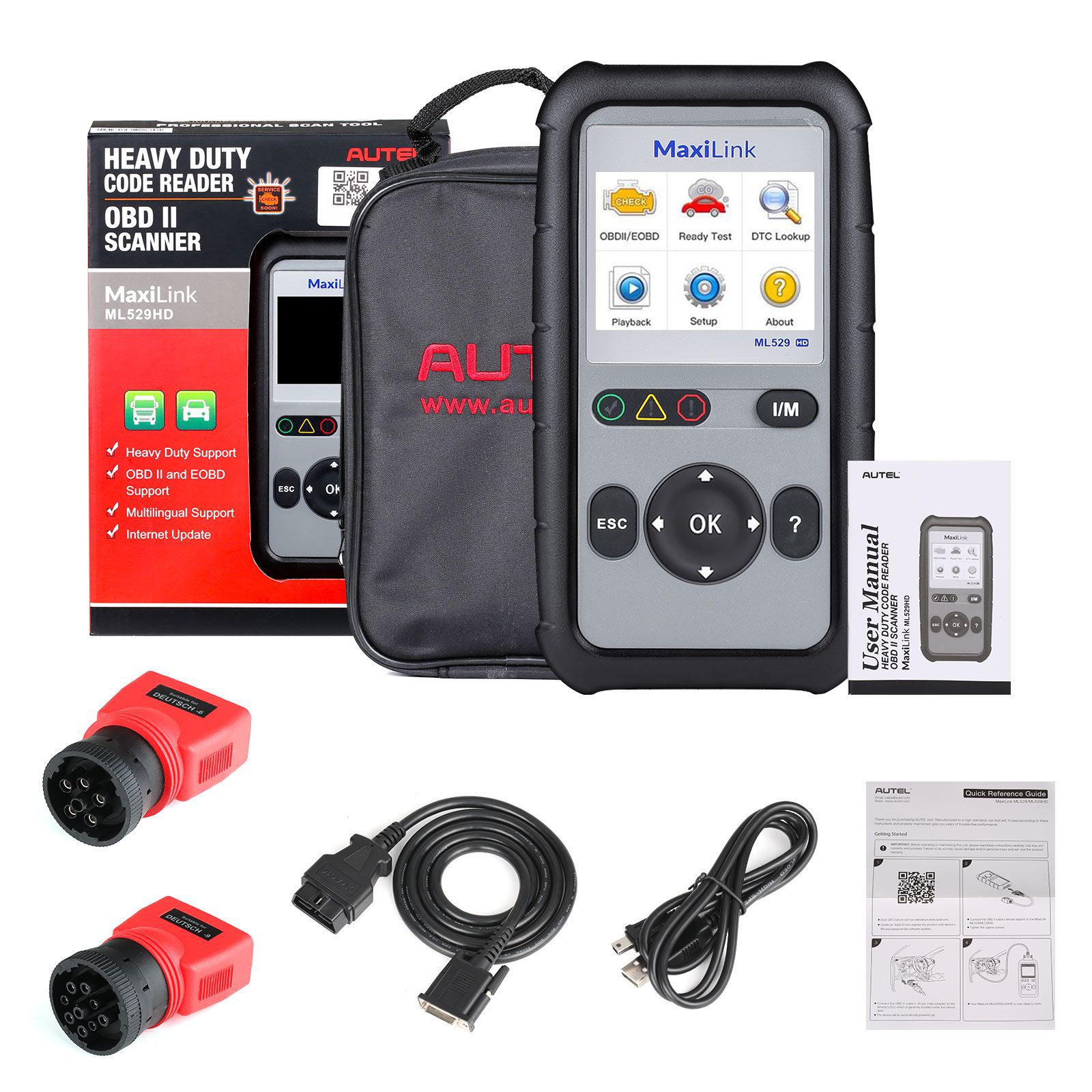 Autel ML529HD OBD2 Scan Tool Upgraded ML519 mit Enhanced Mode 6/One-Key Ready Test für Heavy-Duty J1939 und J1708 mit AutoVIN/Online Update/Druckdaten