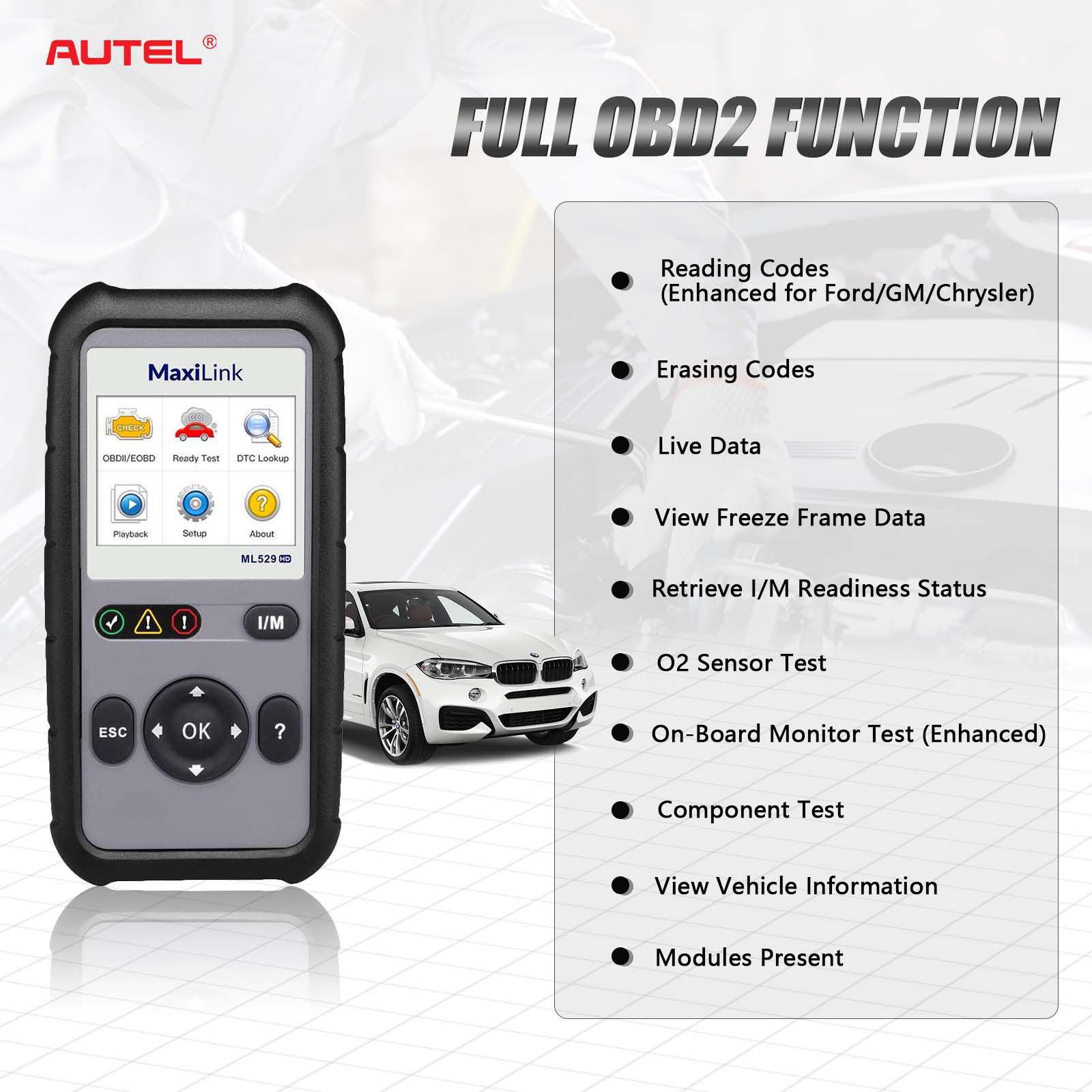 Autel ML529HD OBD2 Scan Tool Upgraded ML519 mit Enhanced Mode 6/One-Key Ready Test für Heavy-Duty J1939 und J1708 mit AutoVIN/Online Update/Druckdaten