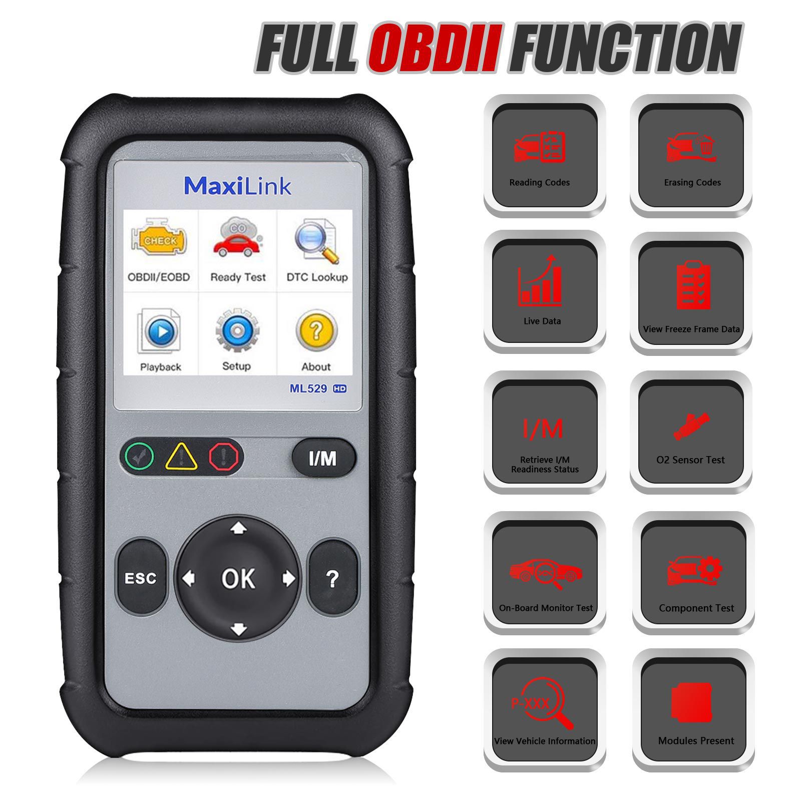 Autel ML529HD OBD2 Scan Tool Upgraded ML519 mit Enhanced Mode 6/One-Key Ready Test für Heavy-Duty J1939 und J1708 mit AutoVIN/Online Update/Druckdaten