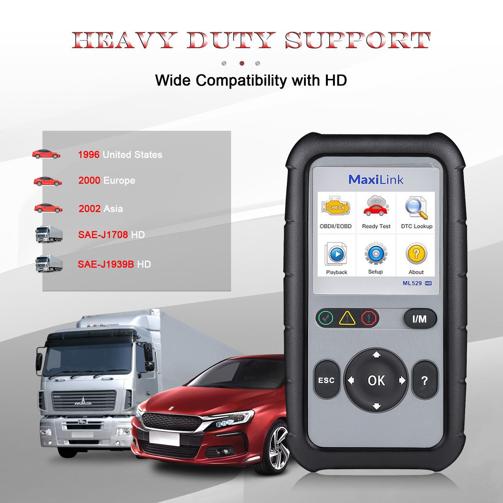 Autel ML529HD OBD2 Scan Tool Upgraded ML519 mit Enhanced Mode 6/One-Key Ready Test für Heavy-Duty J1939 und J1708 mit AutoVIN/Online Update/Druckdaten