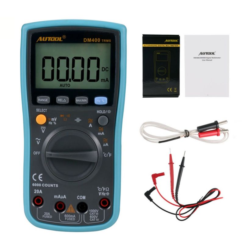 AUTOOL DM400 Digital Multimeter 6000 Counts Backlight AC /DC Ammeter Voltmeter Ohm Portable Meter