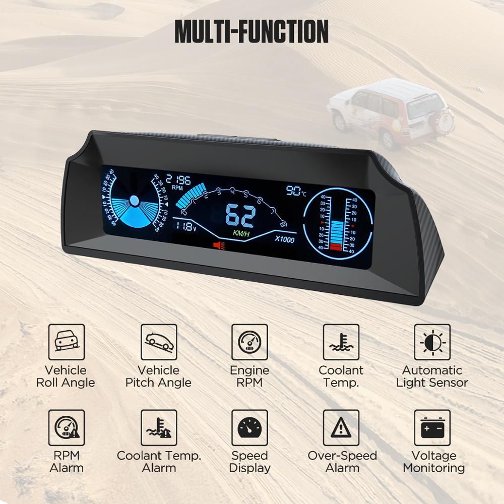 AUTOOL X90 GPS/OBD2 Geschwindigkeit PMH KMH Neigungsmesser Neigungsmesser Auto Kompass HUD Neigungswinkel Winkelmesser Uhr Breitengrad Länge