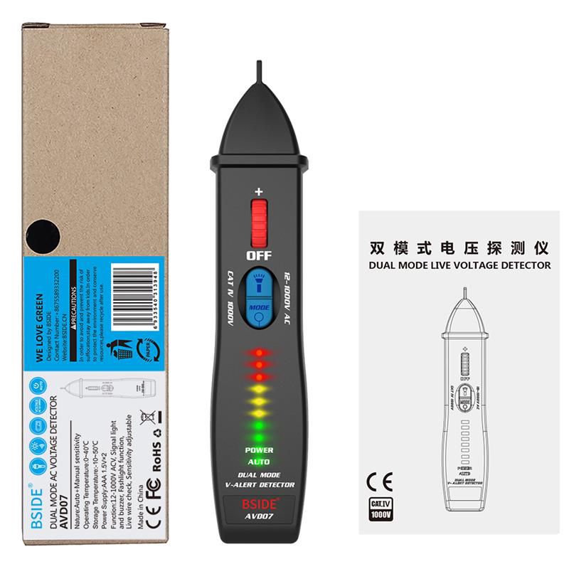 Neutraler Spannungsdetektor BSIDE AVD07 Smart Electric Pen Tester Live/Neutral Wire Distinction Kontinuitätsprüfung NCV