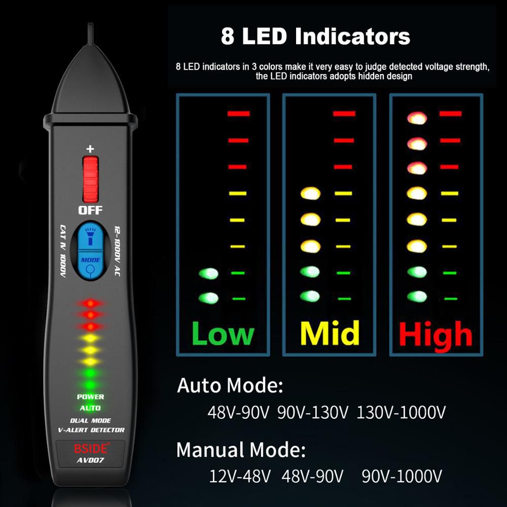 Neutraler Spannungsdetektor BSIDE AVD07 Smart Electric Pen Tester Live/Neutral Wire Distinction Kontinuitätsprüfung NCV