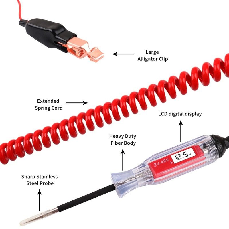 Auto Elektrische Schaltung Tester Power Probe 0-48V Digital Voltage Tester 12V DC Diagnosewerkzeuge LCD Motorrad LKW Automotive