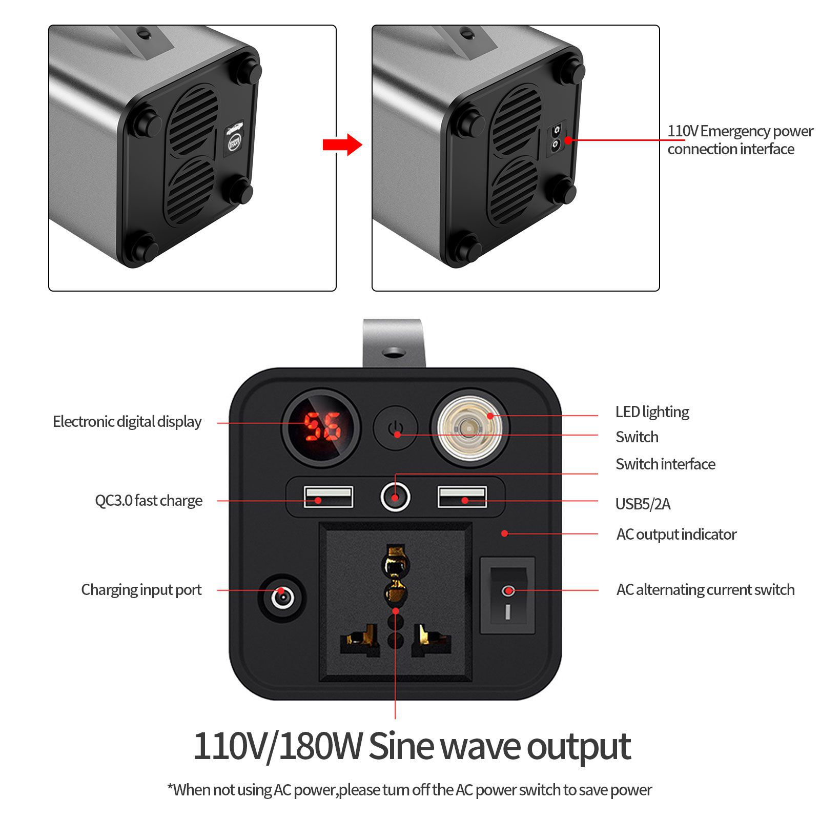 180W AC 110V 3-1 Auto Jump Starter+Auto Inverter+Outdoor Power Auto Zündung Inverter Outdoor Netzteil