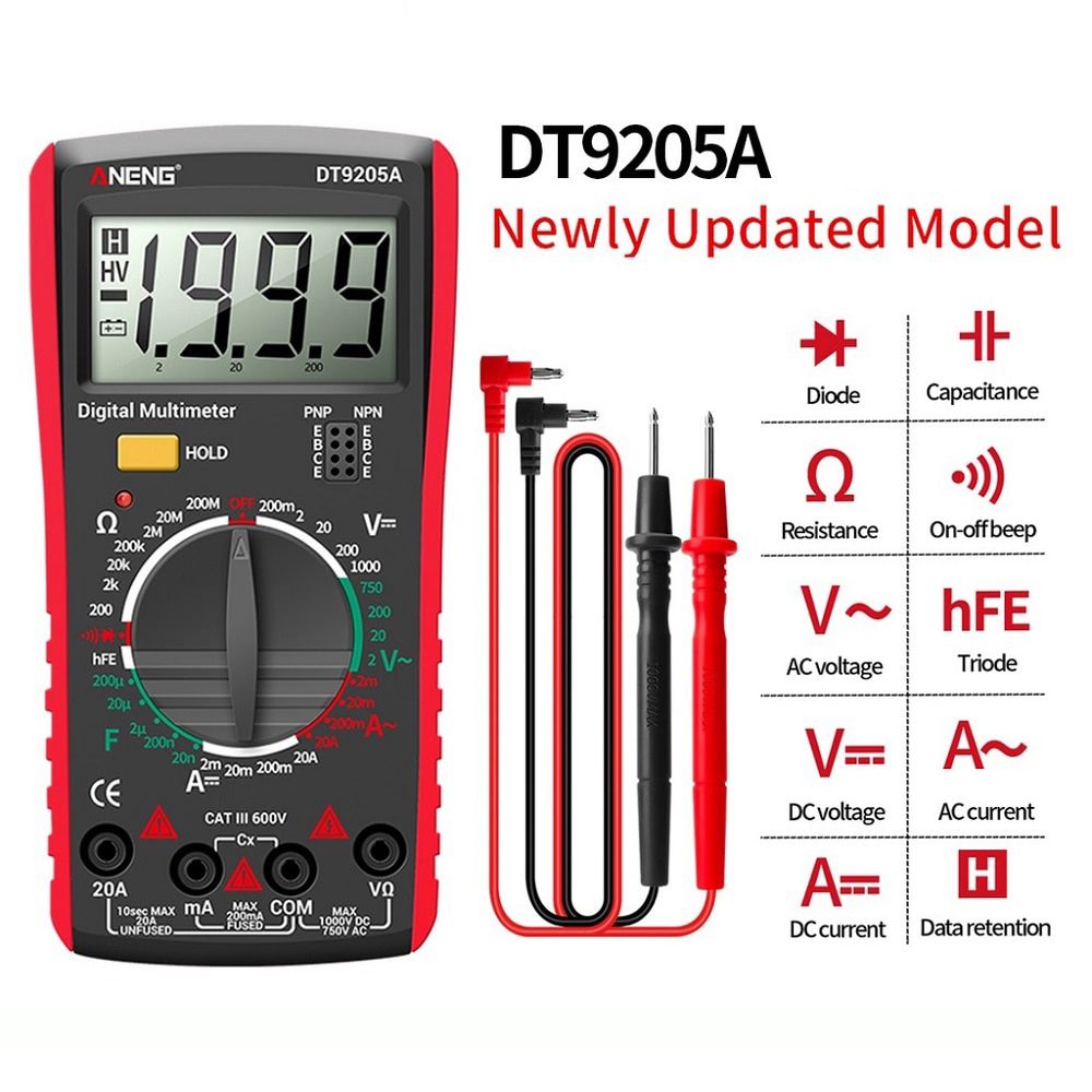 Neu Digital True RMS Professional Multimeter AC/DC Strom Tester HFE Ohm Kondensator Spannungsmesser Detector Tool DT9205A