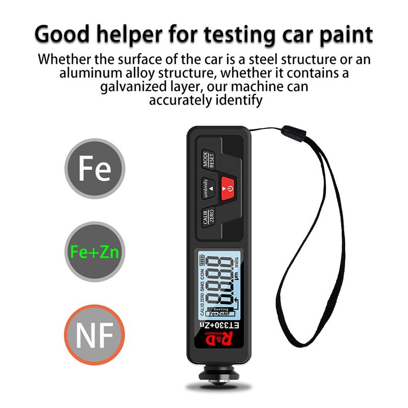 R&D ET330 Car Paint Thickness Gauge Electroplate Metal Coating Thickness Gauge for Car 0-1500um Fe& NFe Coating Meter