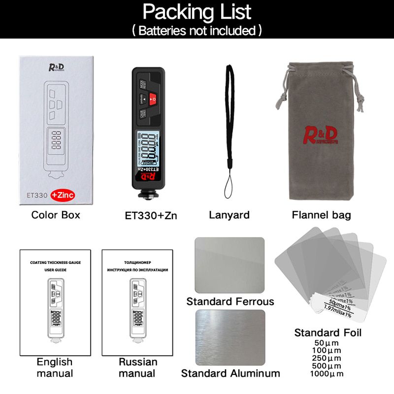 R&D ET330 Car Paint Thickness Gauge Electroplate Metal Coating Thickness Gauge for Car 0-1500um Fe& NFe Coating Meter