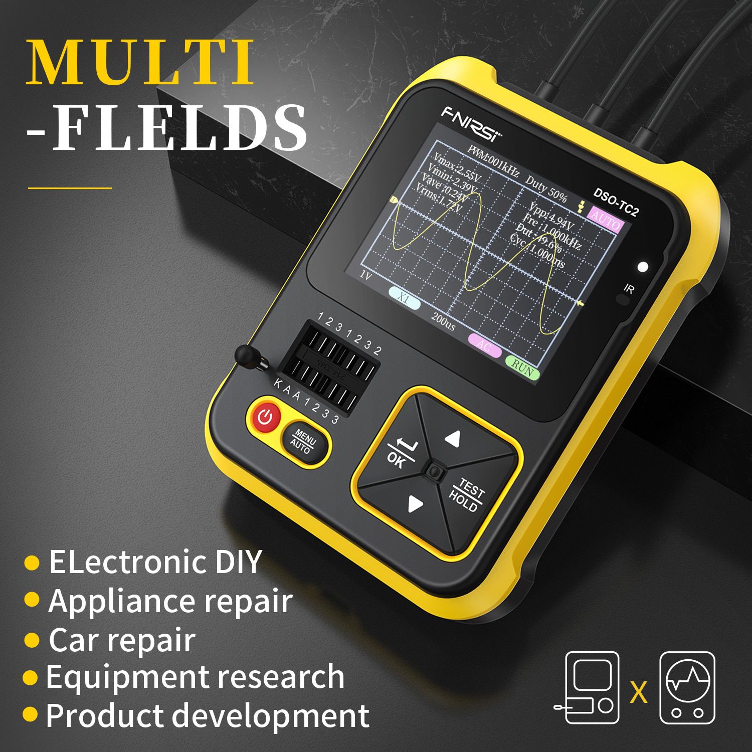 FNIRSI DSO-TC2 Portable Digital Oszilloskop Transistor Tester 2-in-1 Multifunktionsmultimeter Diode Spannung LCR Detect PWM Out