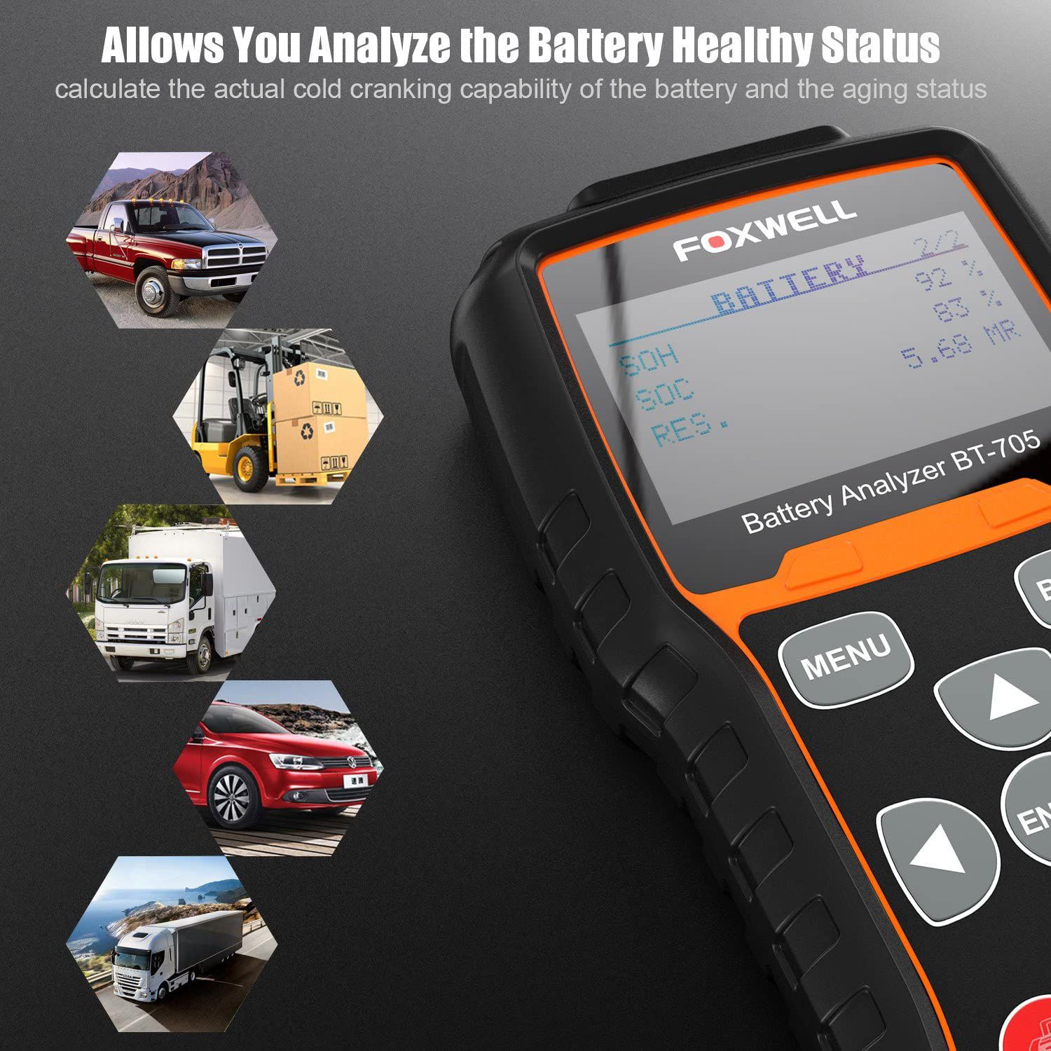 FOXWELL BT705 Batterietester 100-2000CCA 12V-24V PKW-Lkw Antriebsstopp-Ladesystem Testbatterieanalysator