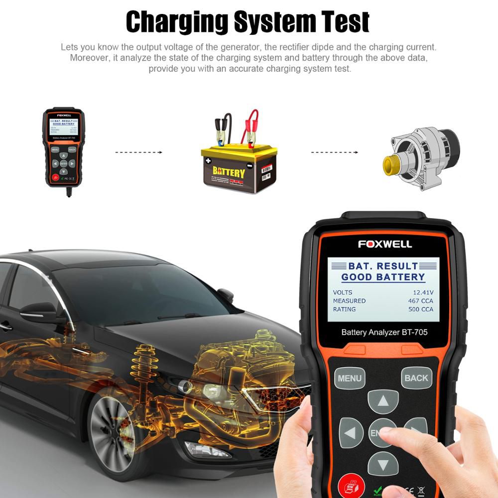 FOXWELL BT705 Batterietester 100-2000CCA 12V-24V PKW-Lkw Antriebsstopp-Ladesystem Testbatterieanalysator